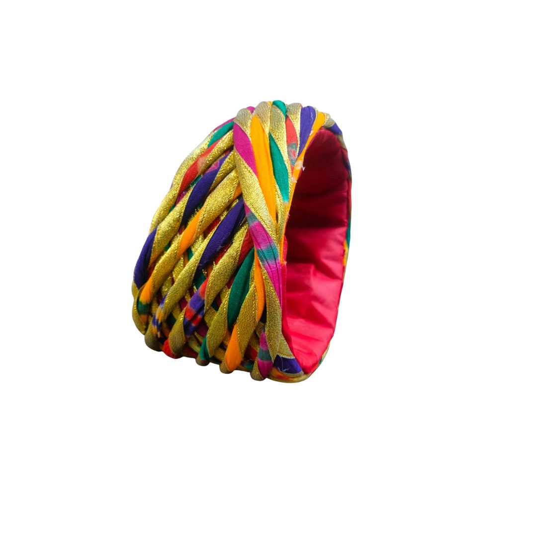 DEHATIBAZAR | Multicolored Woven Pagdi | Seth Pagdi | Gold Metallic Trim, Traditional Design
