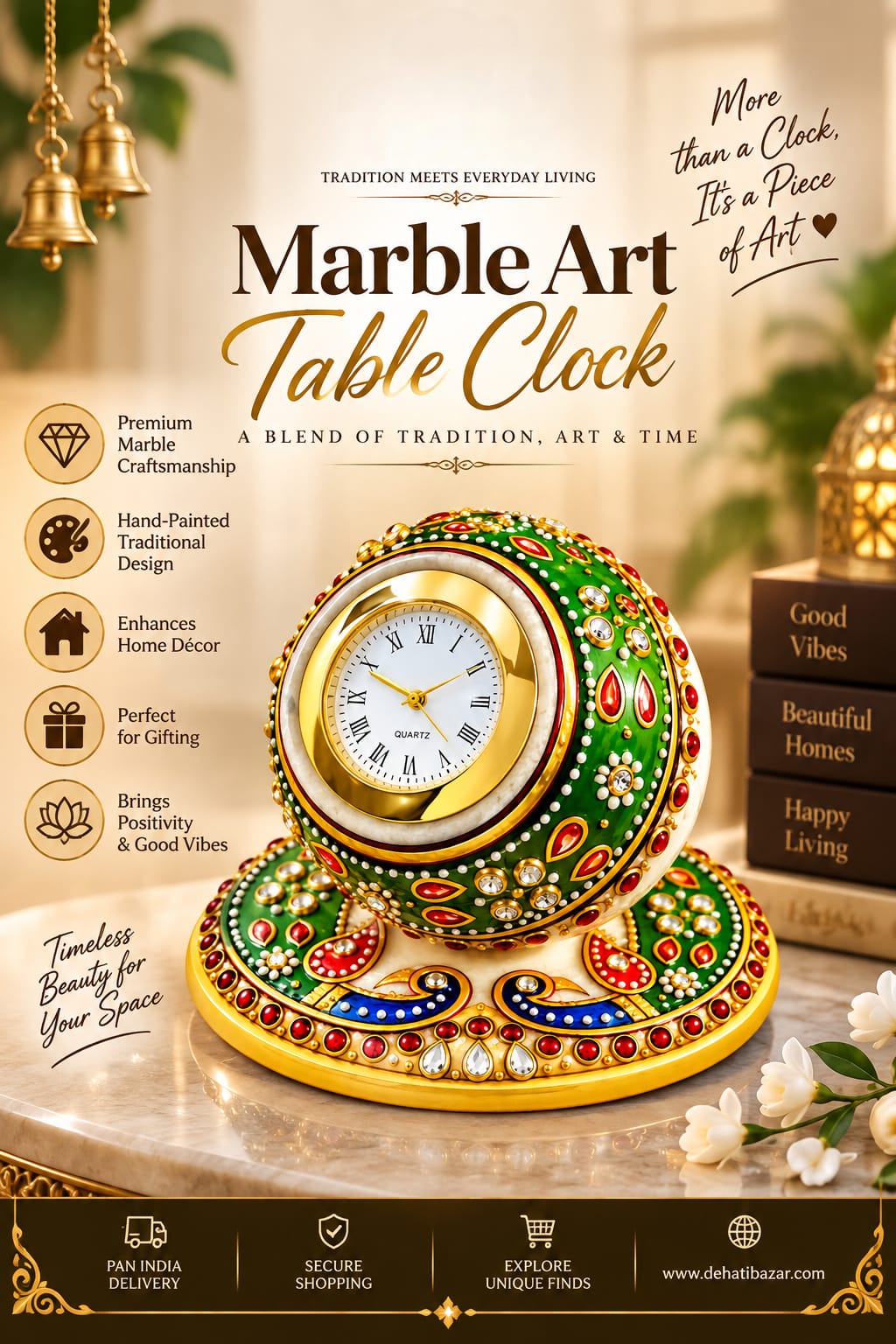 Marble Art Round Clock – 4 Inches