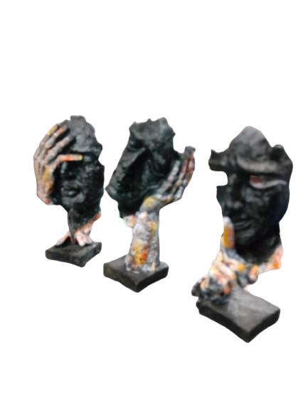 Black Resin Art Face Sculptures, Set of 3 Decorative Busts, Modern Abstract Home Décor