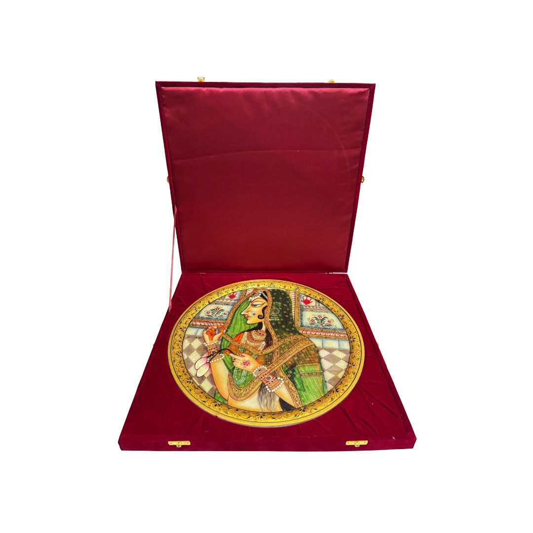 DEHATIBAZAR | Elegant Bani Thani Painting on Real 15 inch Marble Plate | Traditional Rajasthani Art | Hand-Painted | Decorative Artwork for Home,  Office, and Gifting