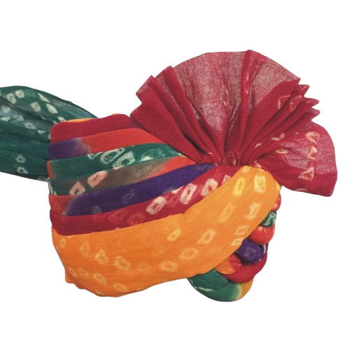 Traditional Rajasthani Royal Turban, Multicolour Cotton Pagri with Decorative Fan Pleat