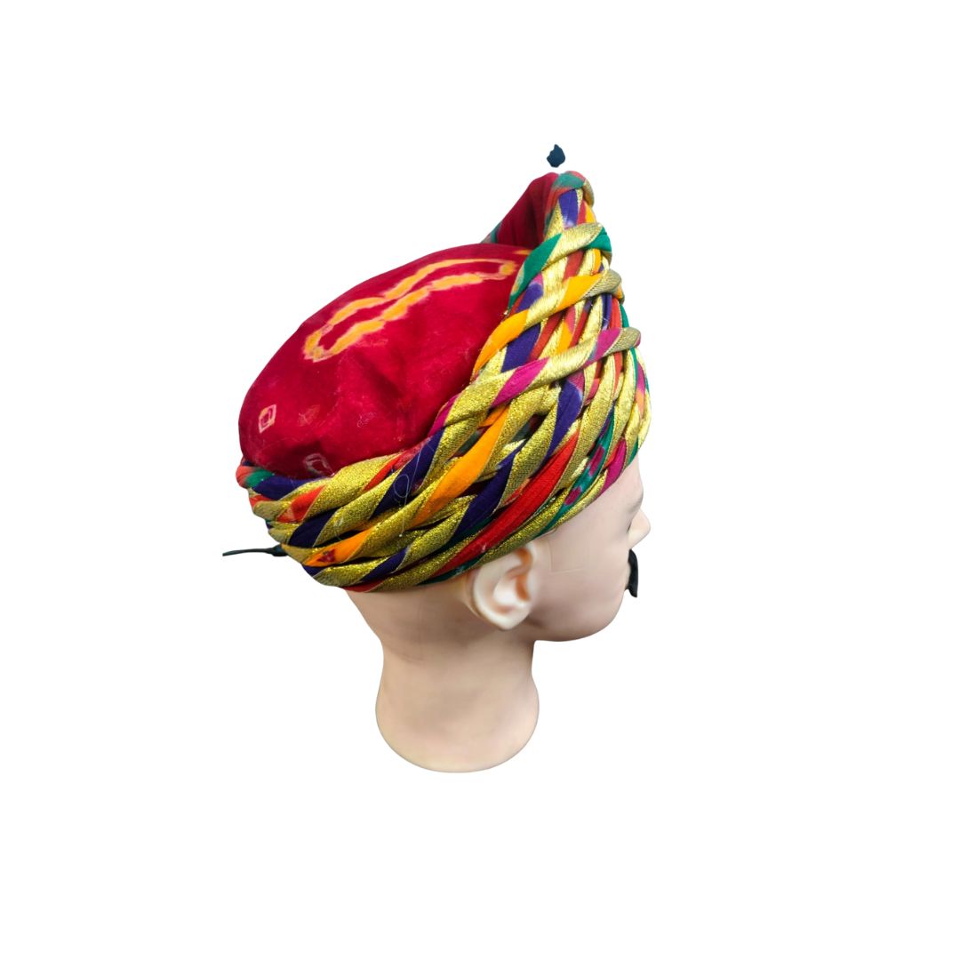 DEHATIBAZAR | Multicolored Woven Pagdi | Seth Pagdi | Gold Metallic Trim, Traditional Design