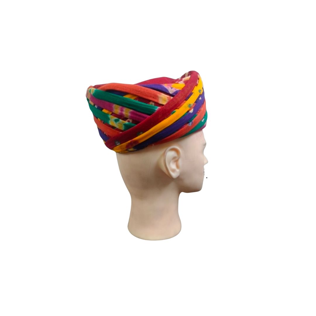 DEHATIBAZAR | Multicoloured Tie-Dye Rajputi Pagdi | Traditional Boat Shape Turban