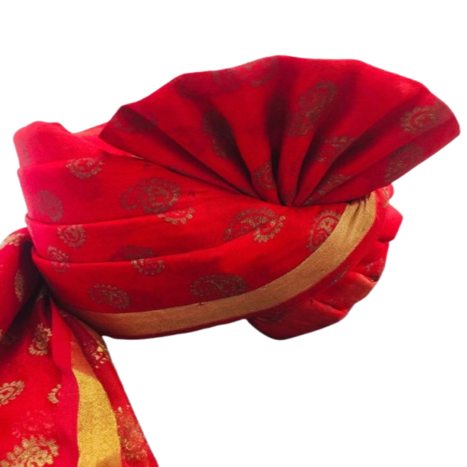 Traditional Rajasthani Swagat Pagdi, Red with Gold Border, Decorative Wedding Turban