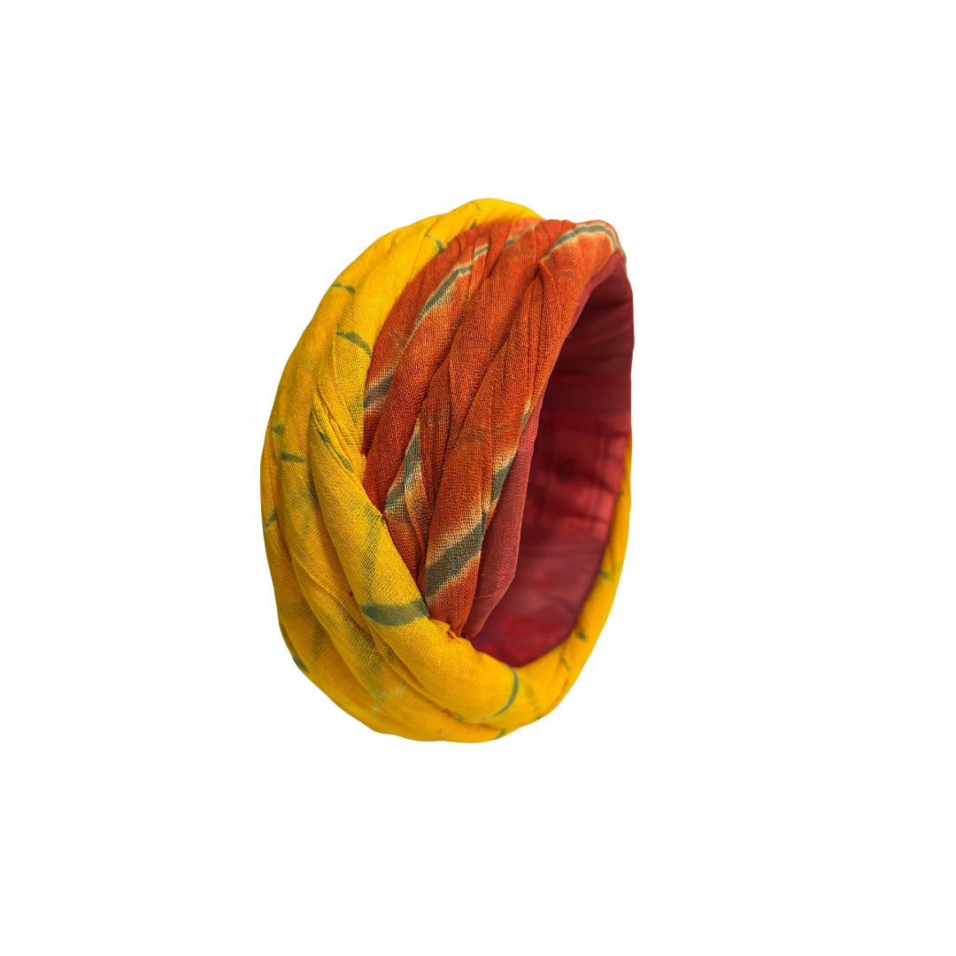 Handwoven Tie-Dye Fabric Pagdi, Orange and Yellow, Boho Style