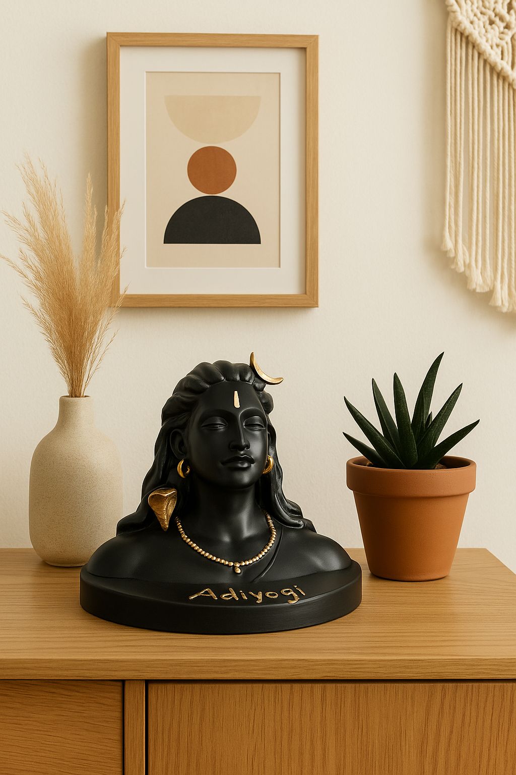 DEHATIBAZAR | Resin Adiyogi Decorative Bust Statue 5 inch, Black with Gold Accents, Spiritual Home Décor | Medium Size for home warming