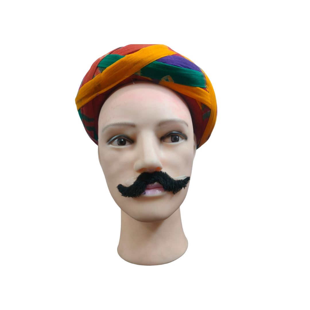 DEHATIBAZAR | Multicoloured Traditional Turban | Tipu Pagdi | Woven Cotton Fabric | Red Yellow Purple Green Pattern
