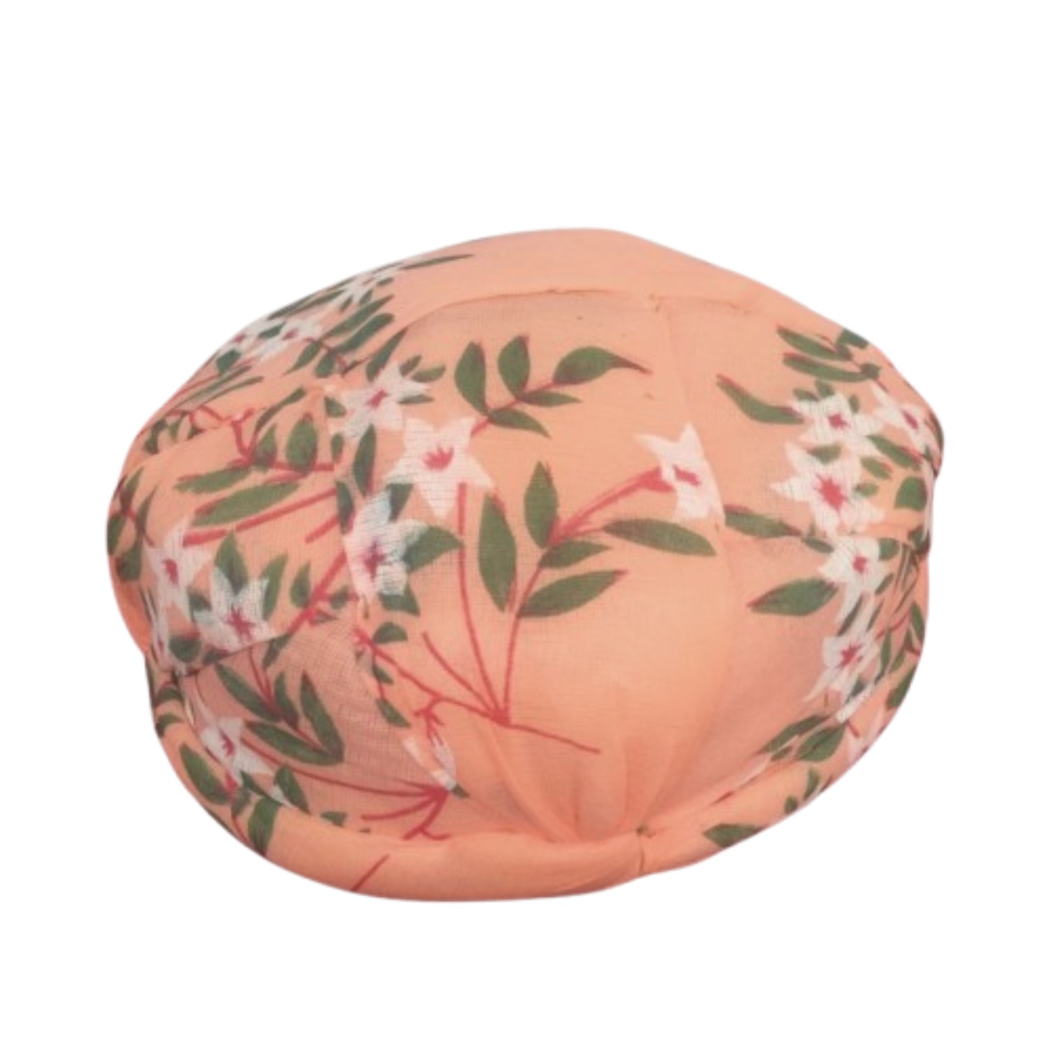 Round Decorative Pagri, Peach Floral Print, Green Leaf Pattern