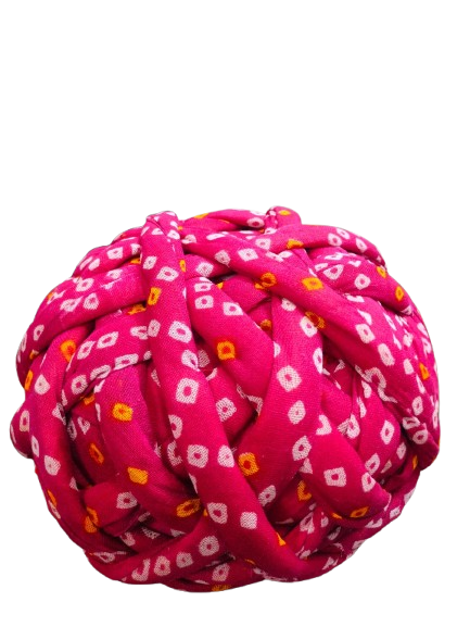 Rajasthani Floral Print Knotted Pagdi, Red Cotton Turban, Geometric Pattern