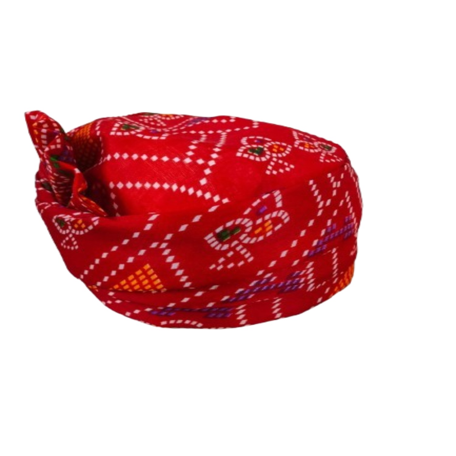 Traditional Bandhani Print Turban, Red and White, Cotton Fabric Head Wrap