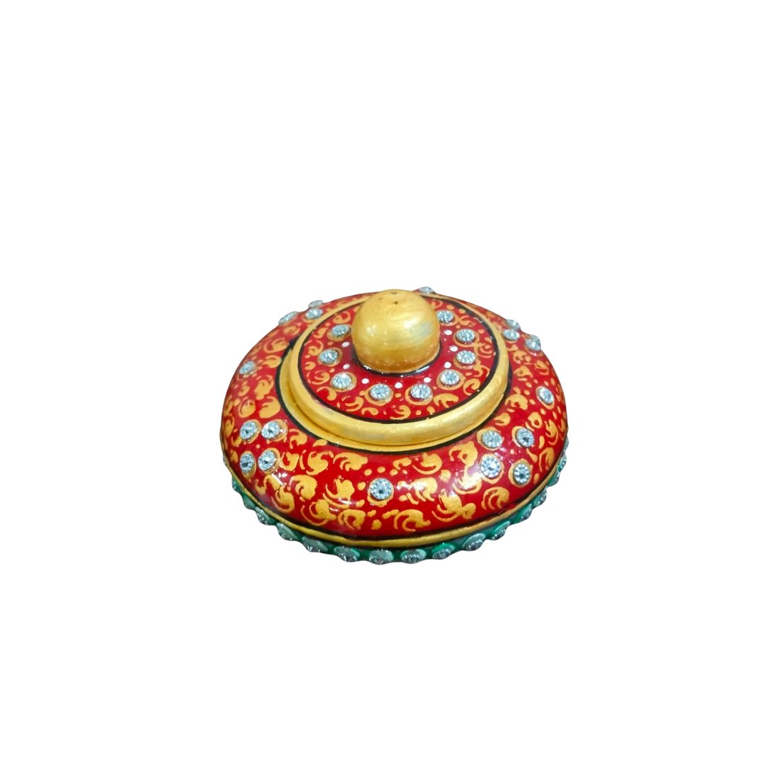 DEHATIBAZAR | Decorative Marble Sindoor Dani with Crystal Embellishments | Red and Gold  Traditional Design, 3 inch