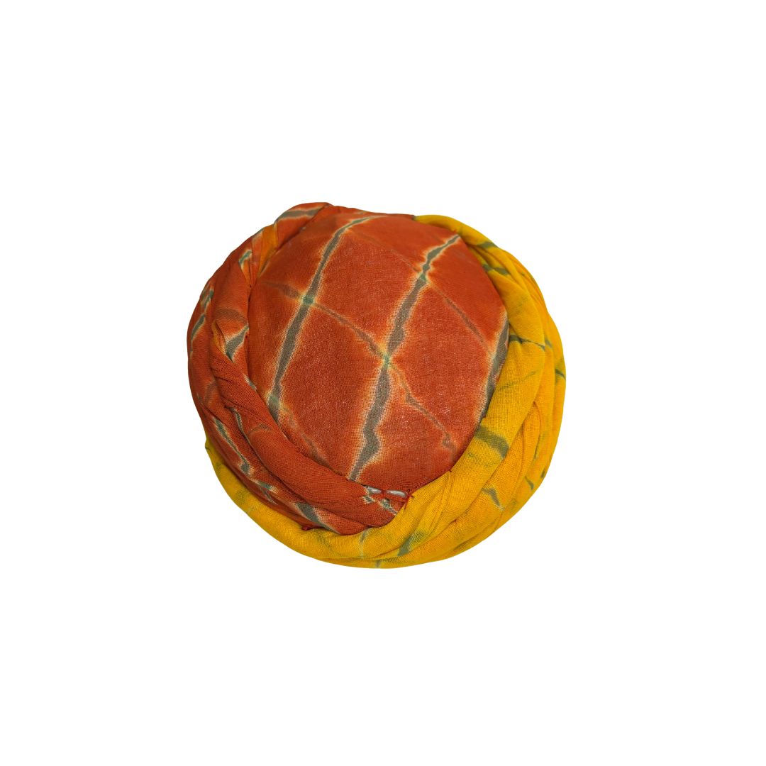 Handwoven Tie-Dye Fabric Pagdi, Orange and Yellow, Boho Style