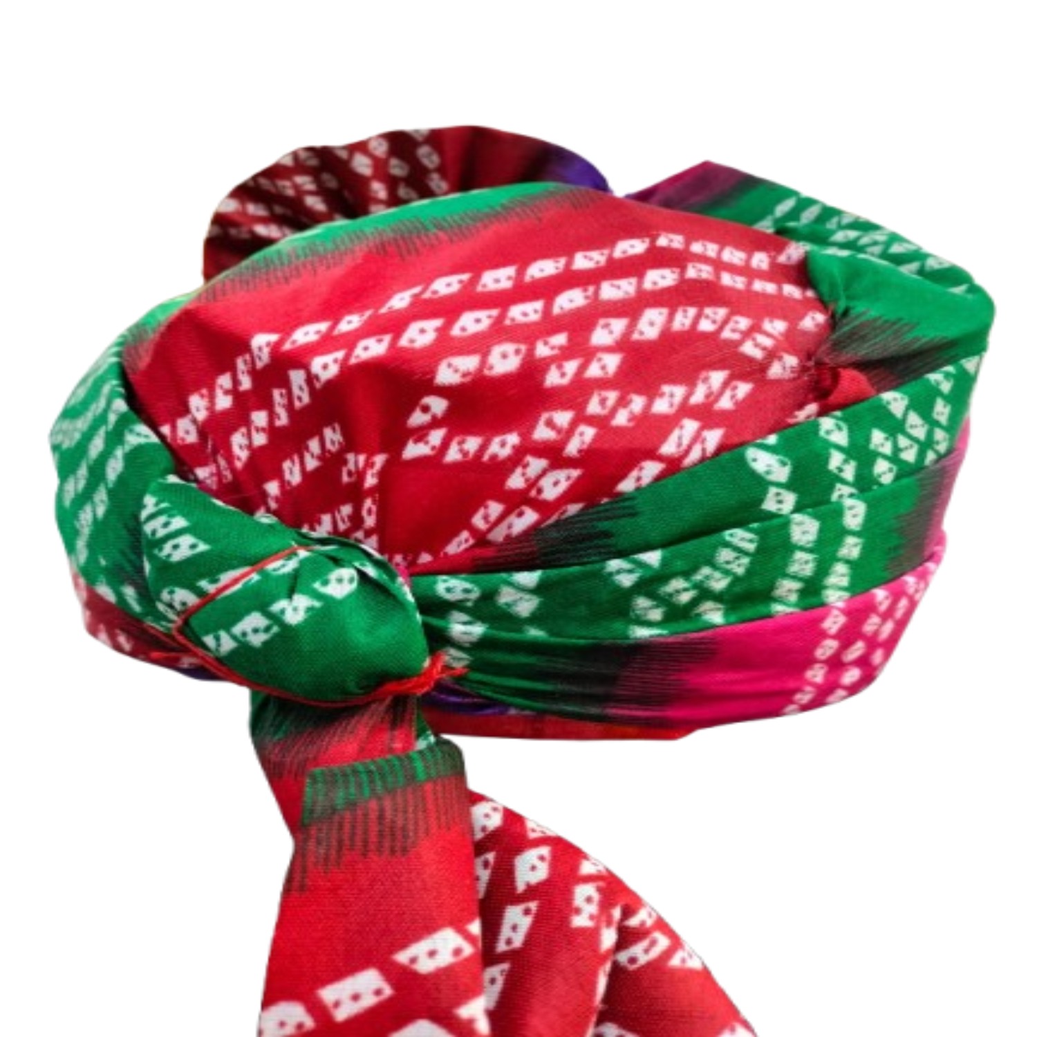 Traditional Bandhani Tie-Dye Turban, Multicolour Pattern with Red, Blue and Green, Cotton