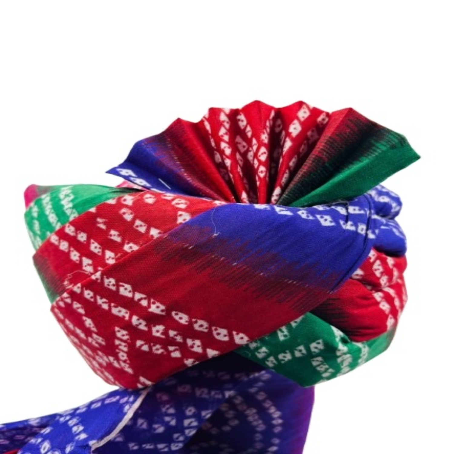 Traditional Bandhani Tie-Dye Turban, Multicolour Pattern with Red, Blue and Green, Cotton