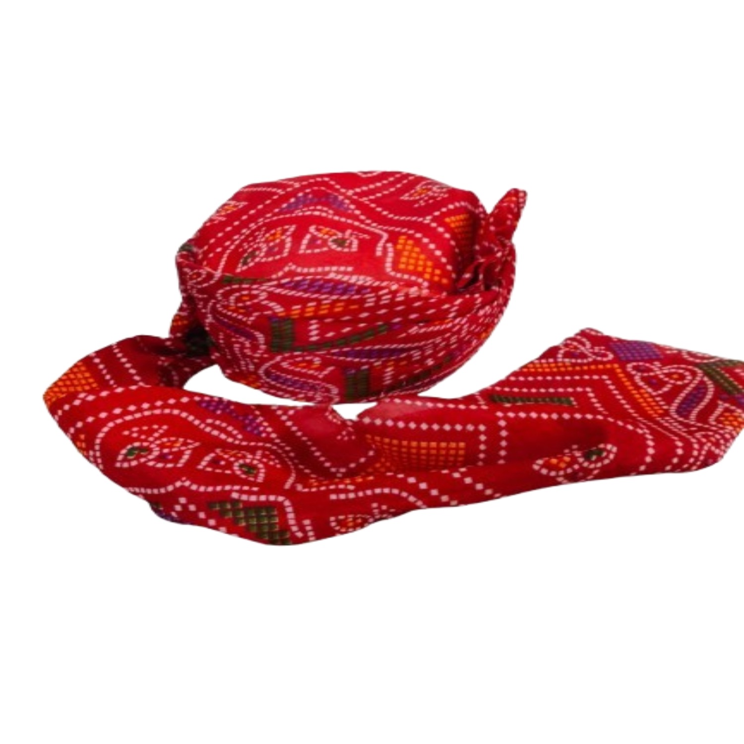 Traditional Bandhani Print Turban, Red and White, Cotton Fabric Head Wrap