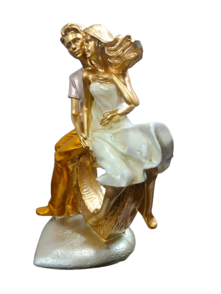 Romantic Couple Figurine, Gold and Silver Metallic Finish, Heart Base Sculpture, Home Decor