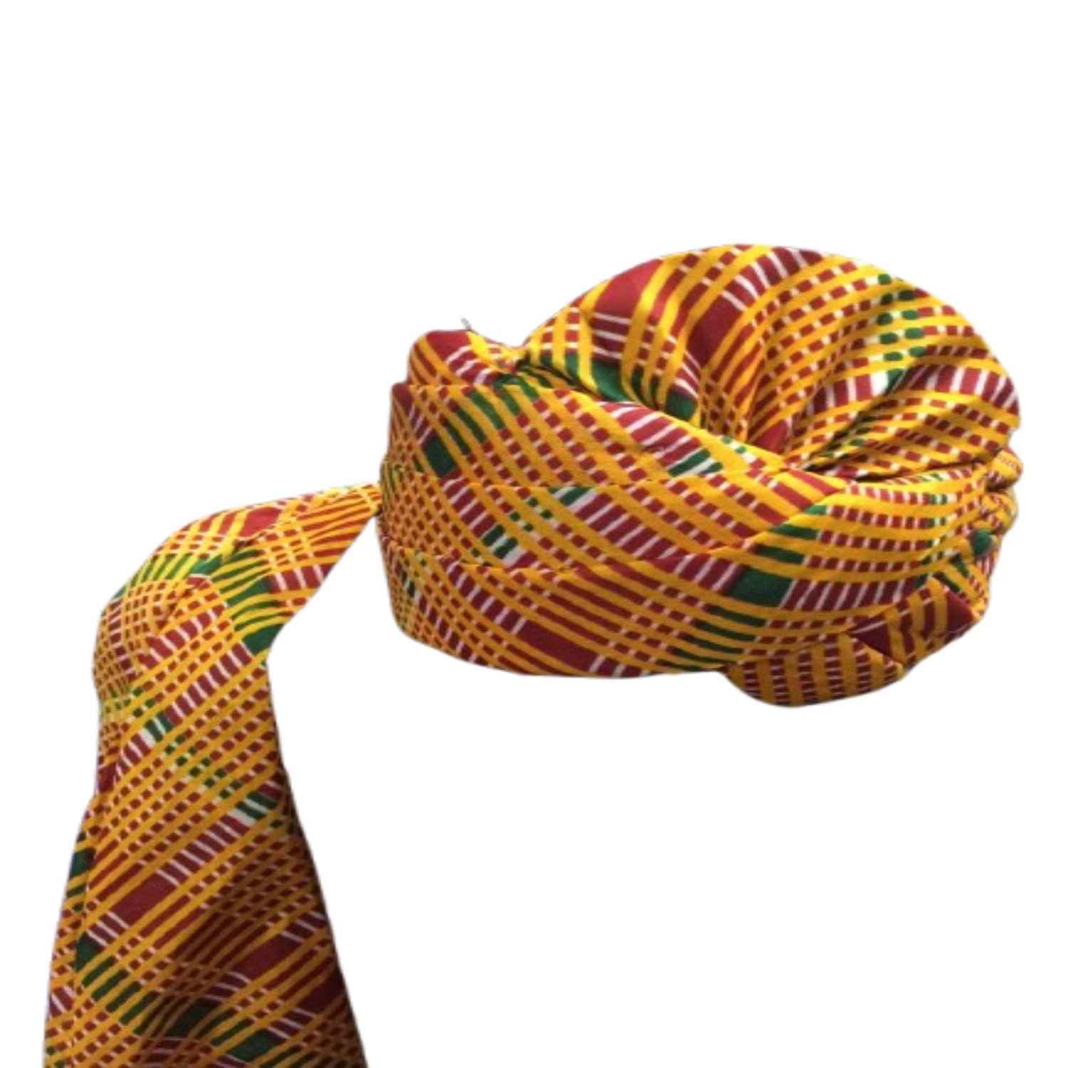 Traditional Rajasthani Pagdi, Yellow Red Green Striped Pattern, Festive Pagdi
