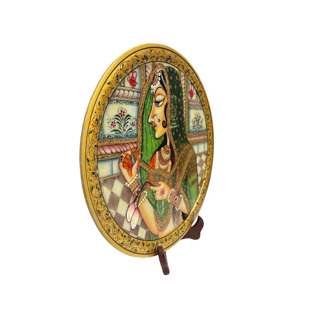 DEHATIBAZAR | Elegant Bani Thani Painting on Real 15 inch Marble Plate | Traditional Rajasthani Art | Hand-Painted | Decorative Artwork for Home,  Office, and Gifting