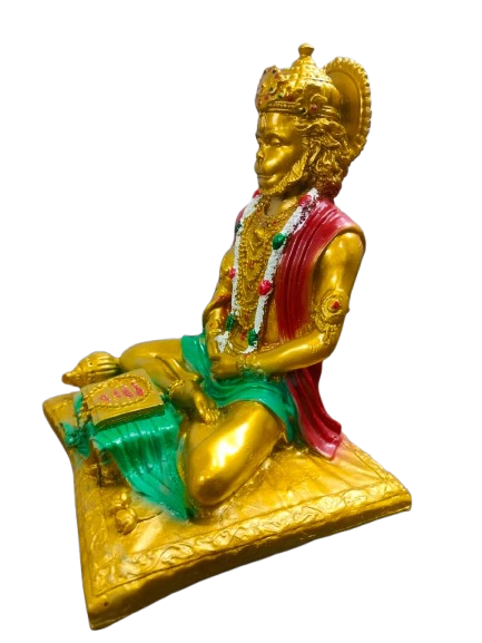 DEHATIBAZAR |Hanuman Ji Idol Sitting in Meditation Pose | Resin Statue for Home Temple, Office Desk | Gold Finish with Red-Green Robe | Spiritual Gift Item | Pothy Hanuman`