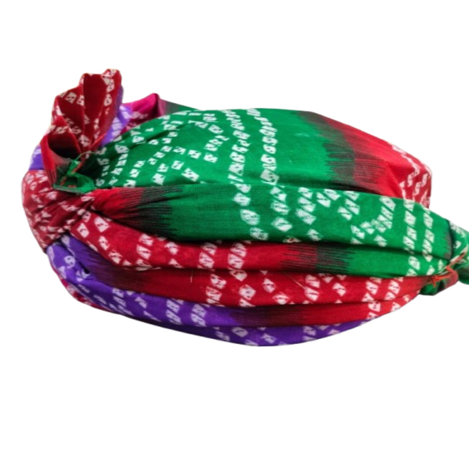 Traditional Bandhani Tie-Dye Turban, Multicolour Pattern with Red, Blue and Green, Cotton