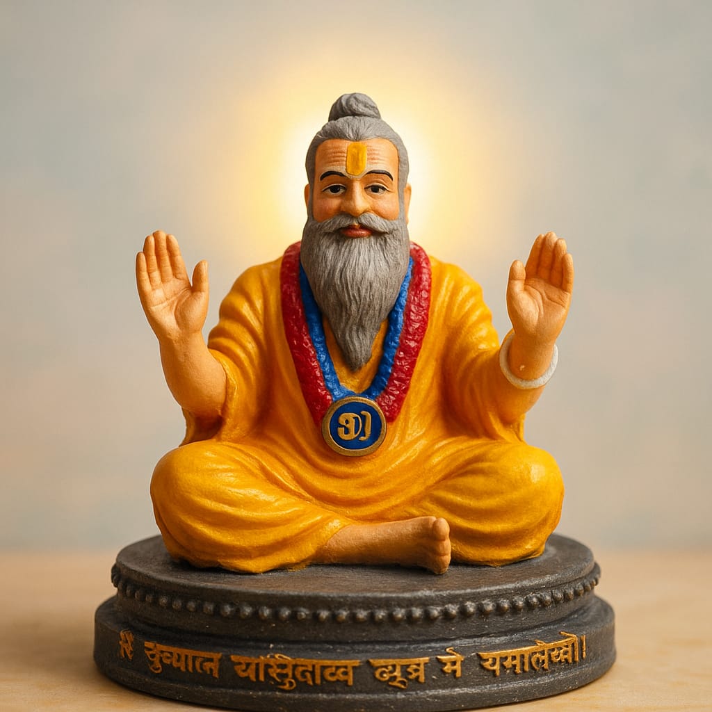 DEHATIBAZAR | Premanand ji Decorative Resin | Spiritual Guru Statue in Yellow Robe 4 inch |  Traditional Hindu Religious | Figurine with Sanskrit Base