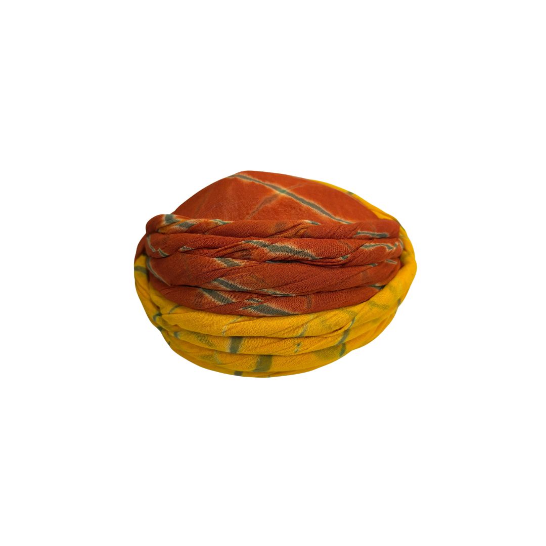Handwoven Tie-Dye Fabric Pagdi, Orange and Yellow, Boho Style