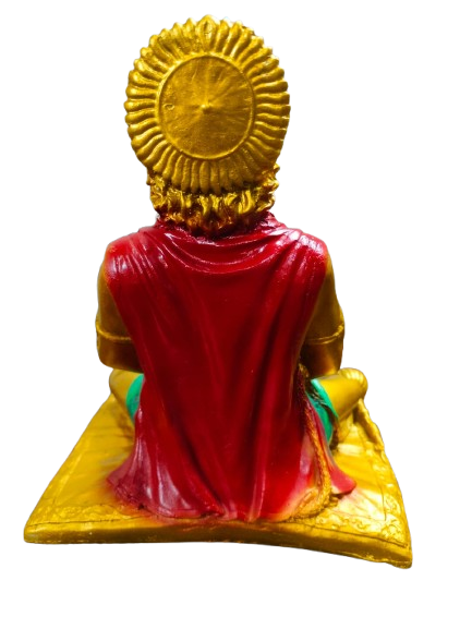 DEHATIBAZAR |Hanuman Ji Idol Sitting in Meditation Pose | Resin Statue for Home Temple, Office Desk | Gold Finish with Red-Green Robe | Spiritual Gift Item | Pothy Hanuman`