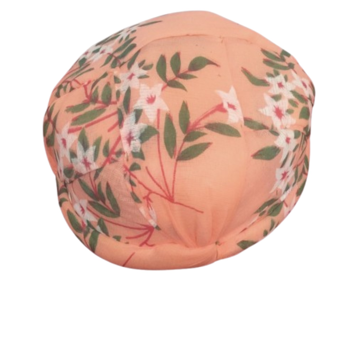 Round Decorative Pagri, Peach Floral Print, Green Leaf Pattern