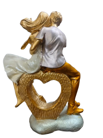 Romantic Couple Figurine, Gold and Silver Metallic Finish, Heart Base Sculpture, Home Decor