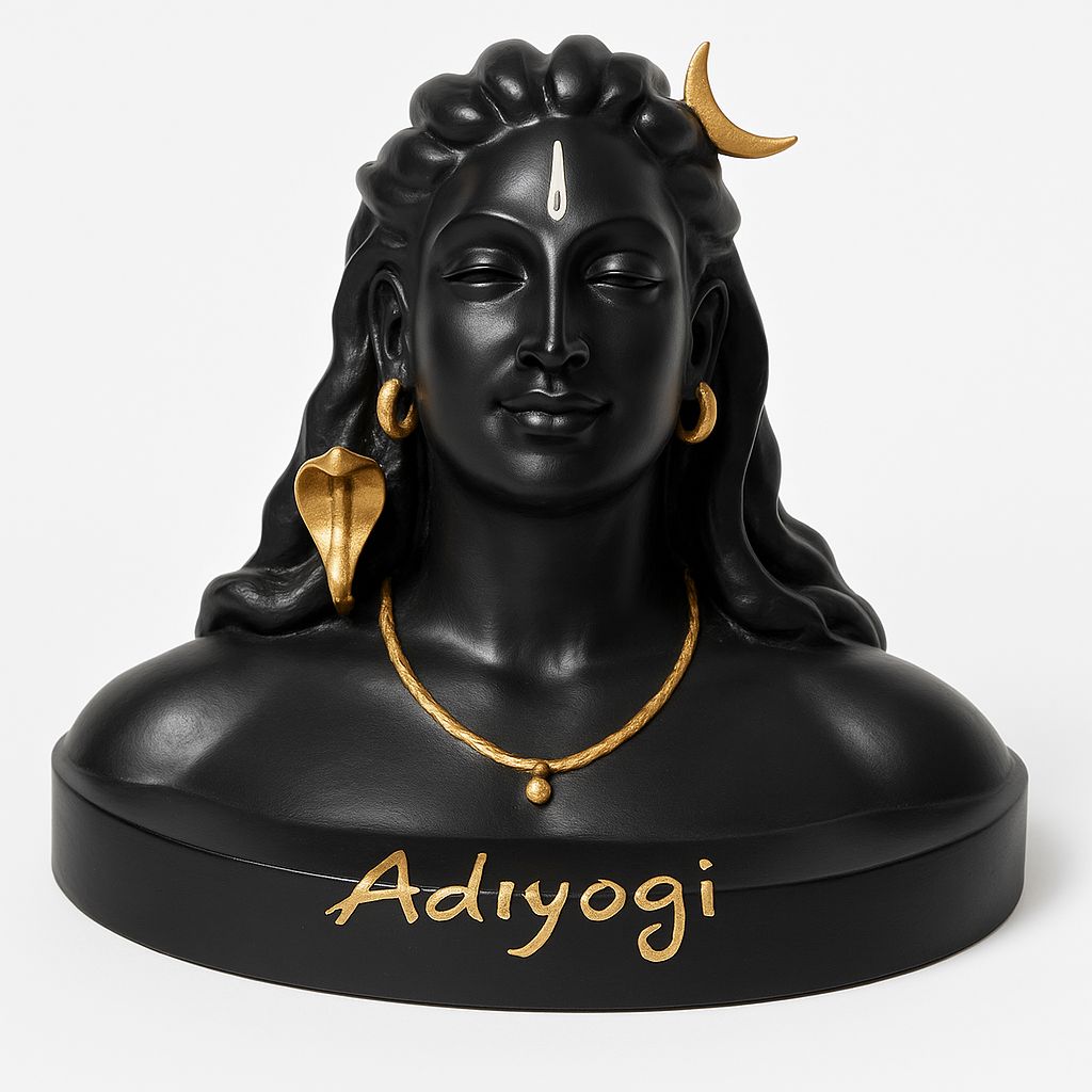 DEHATIBAZAR | Resin Adiyogi Decorative Bust Statue 5 inch, Black with Gold Accents, Spiritual Home Décor | Medium Size for home warming