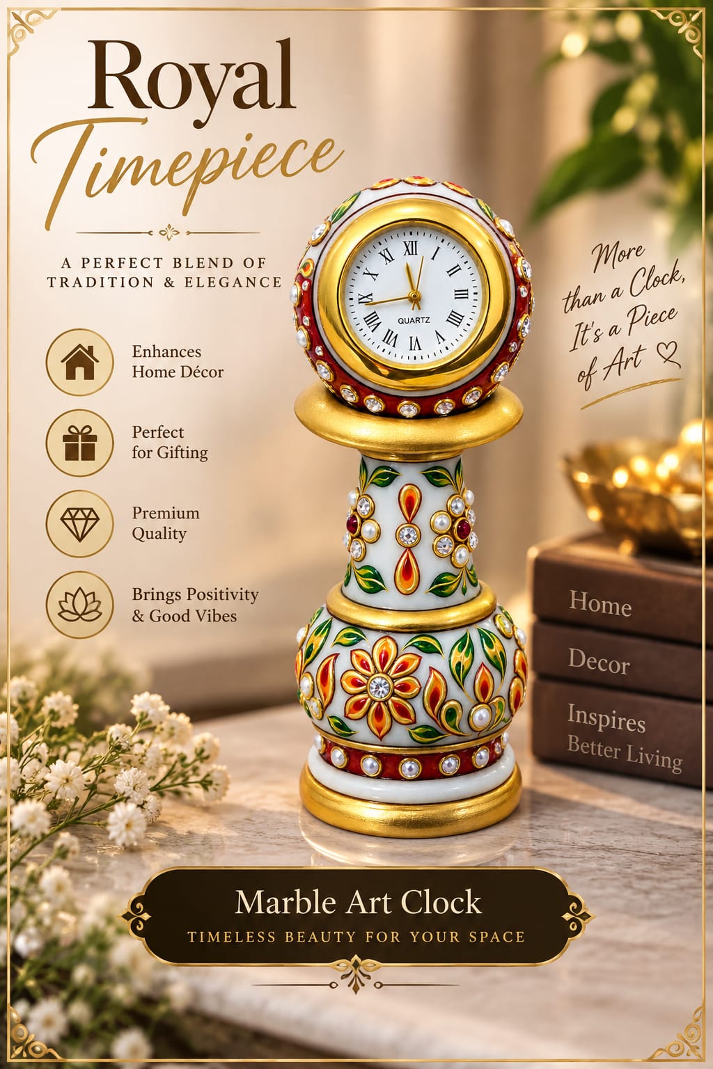 Marble Art Pillar Watch – 6 Inch