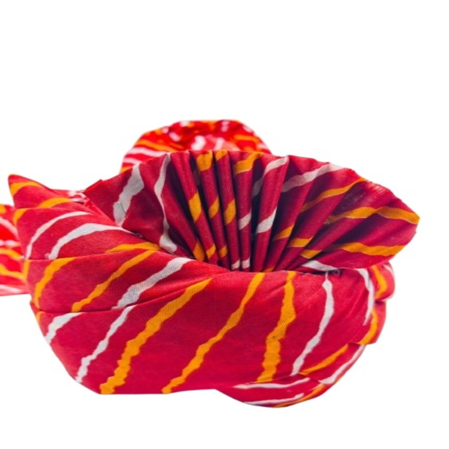 Traditional Pagdi Safa Turban, Red Striped Lehariya Pattern with Orange and White, Cotton