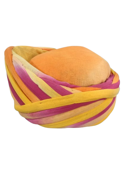 Multicolored Twisted Fabric Headband, Orange Yellow Purple Rajasthani Pagri