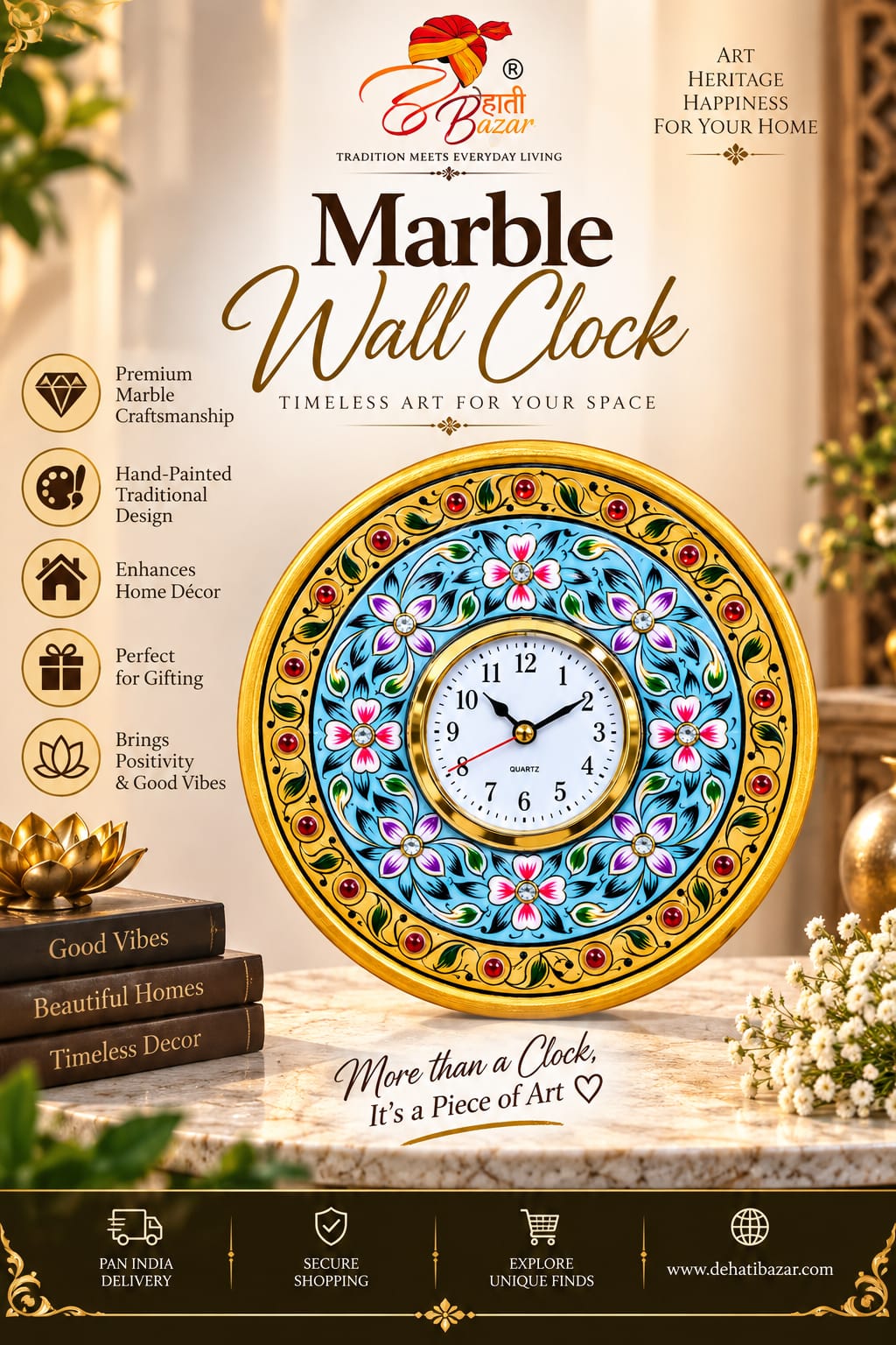 Marble Art Table Plate Watch 6"