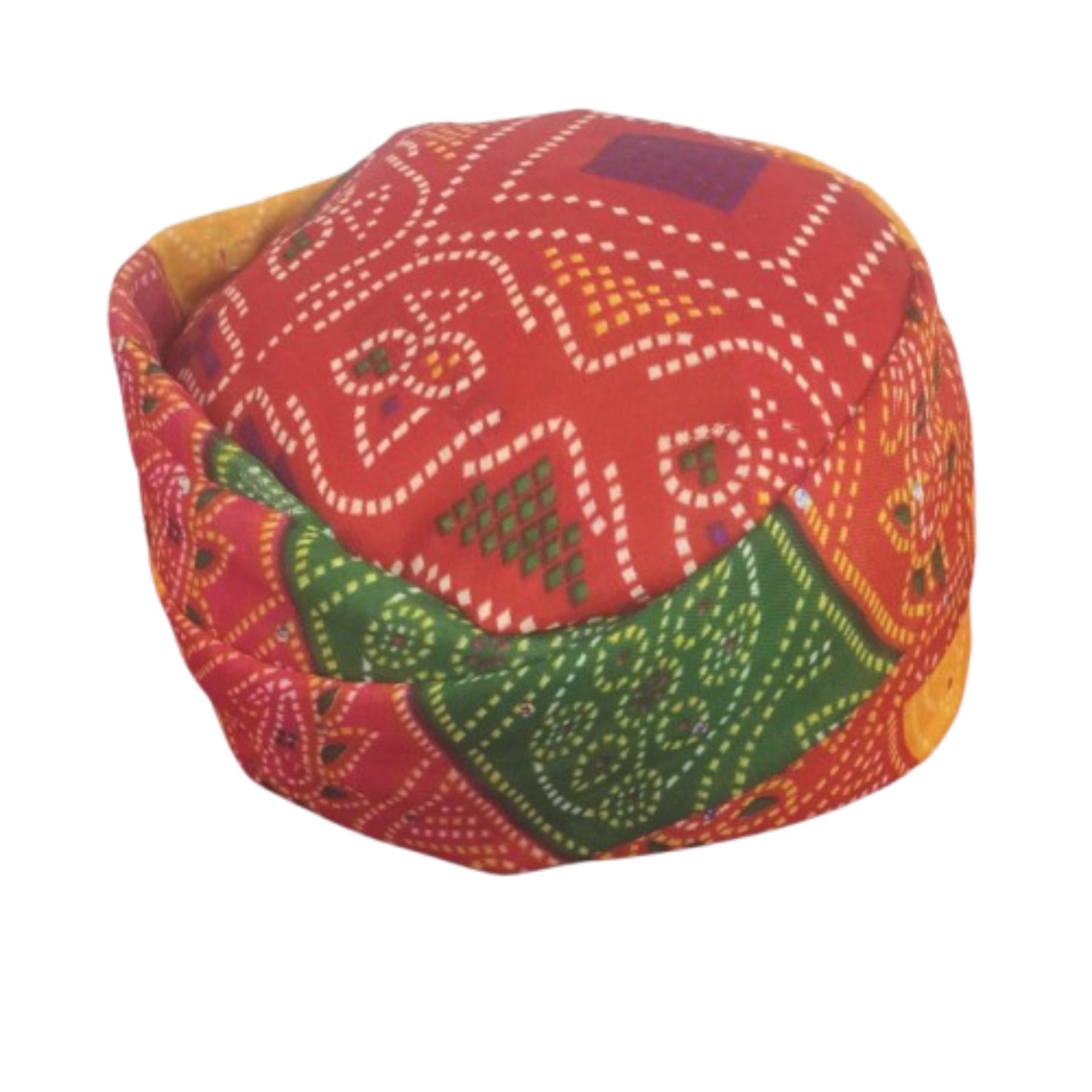 Traditional Indian Pagdi Headwear, Multicoloured Bandhani Print, Red and Green