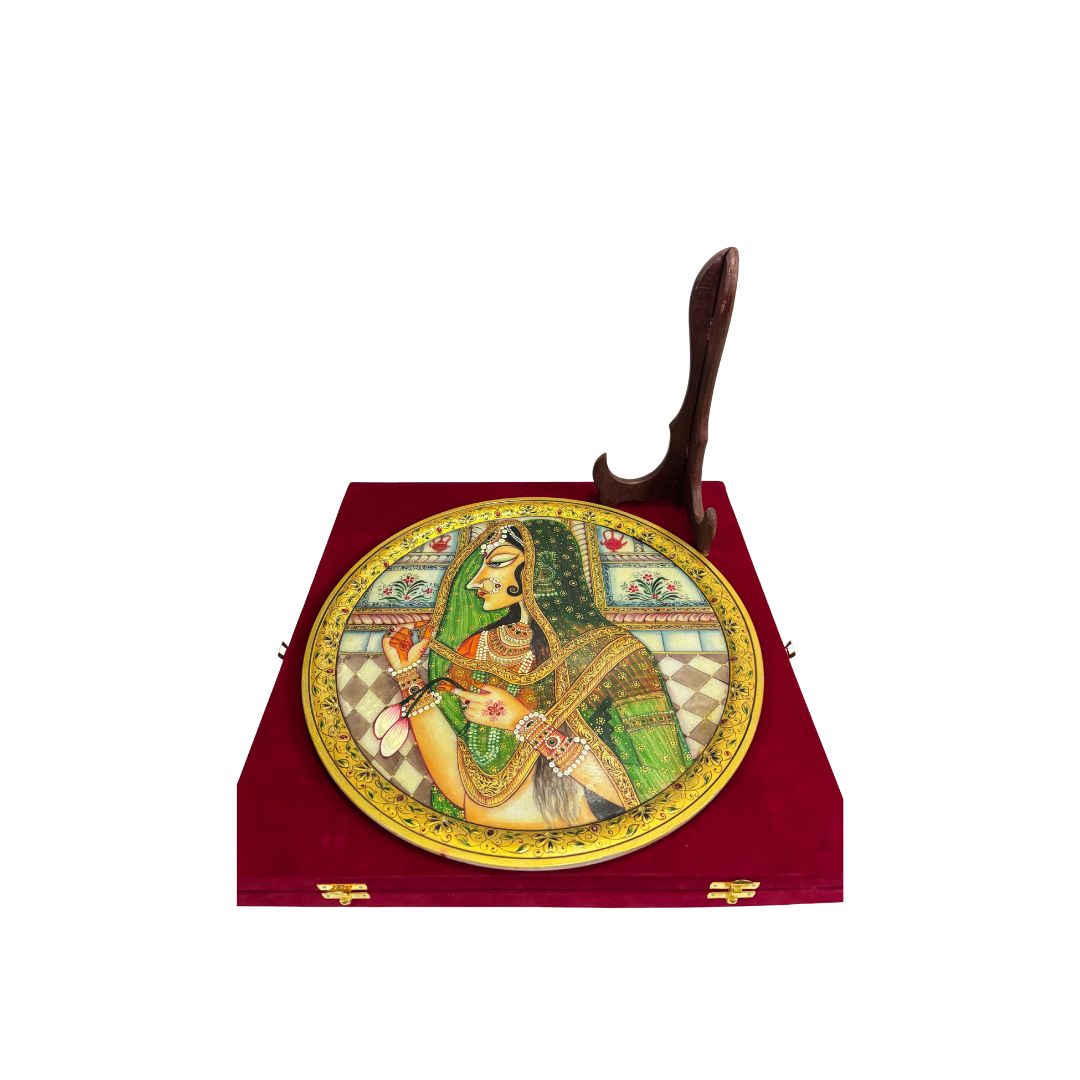 DEHATIBAZAR | Elegant Bani Thani Painting on Real 15 inch Marble Plate | Traditional Rajasthani Art | Hand-Painted | Decorative Artwork for Home,  Office, and Gifting