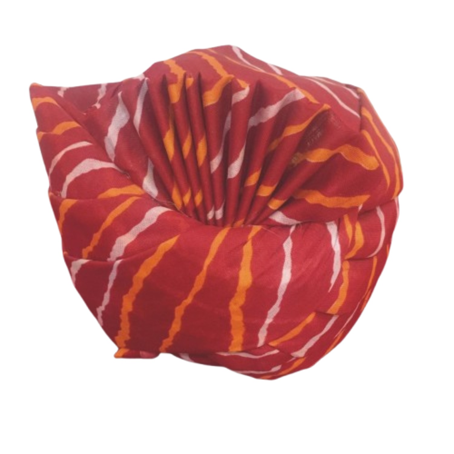 Traditional Pagdi Safa Turban, Red Striped Lehariya Pattern with Orange and White, Cotton