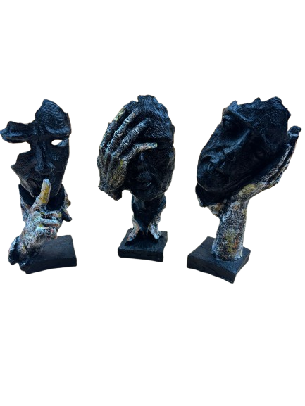 Black Resin Art Face Sculptures, Set of 3 Decorative Busts, Modern Abstract Home Décor