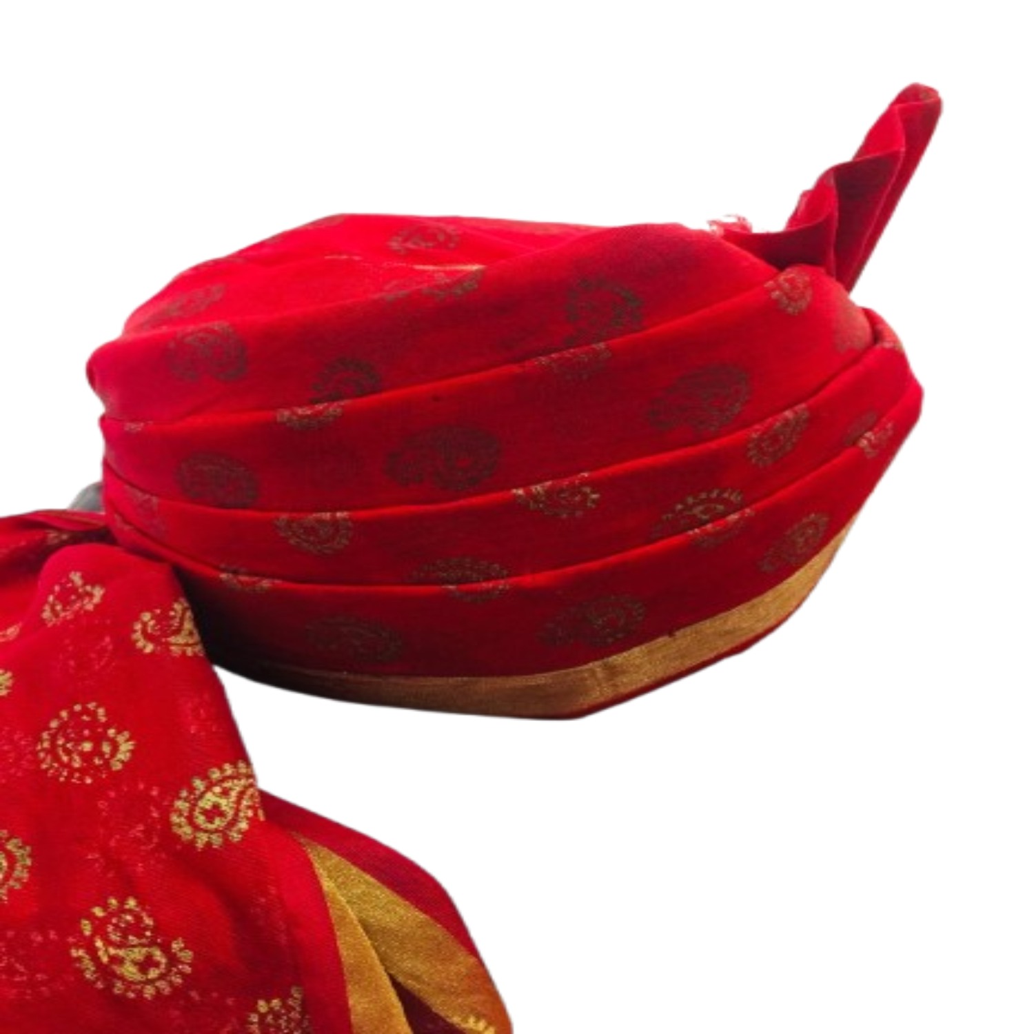 Traditional Rajasthani Swagat Pagdi, Red with Gold Border, Decorative Wedding Turban