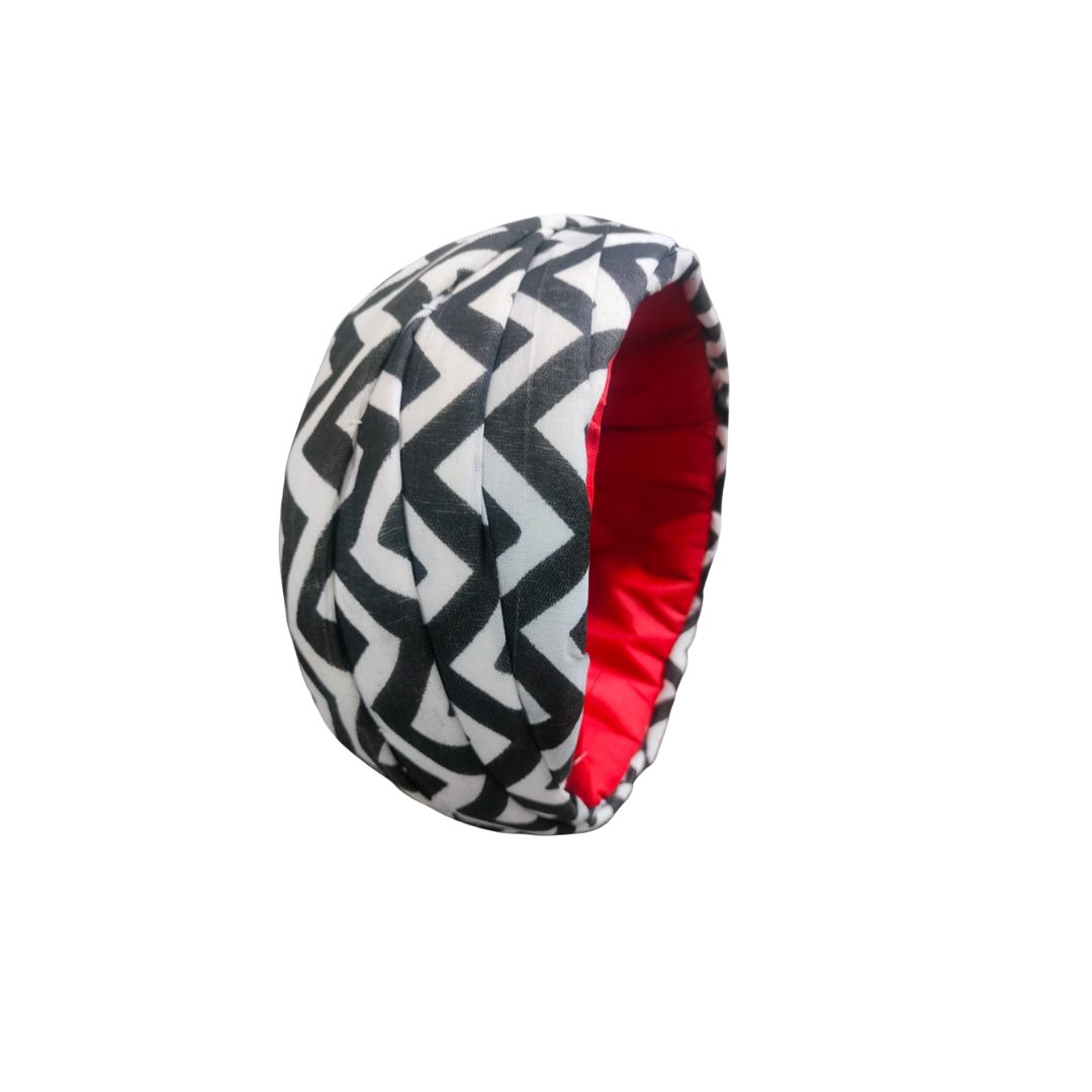 DEHATIBAZAR | Chevron Print Cotton Pagdi | Black and White Pattern | Traditional Headwear