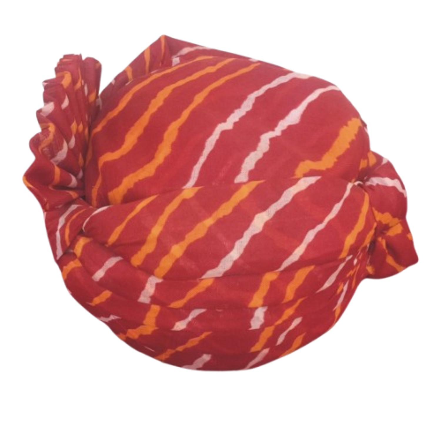 Traditional Pagdi Safa Turban, Red Striped Lehariya Pattern with Orange and White, Cotton