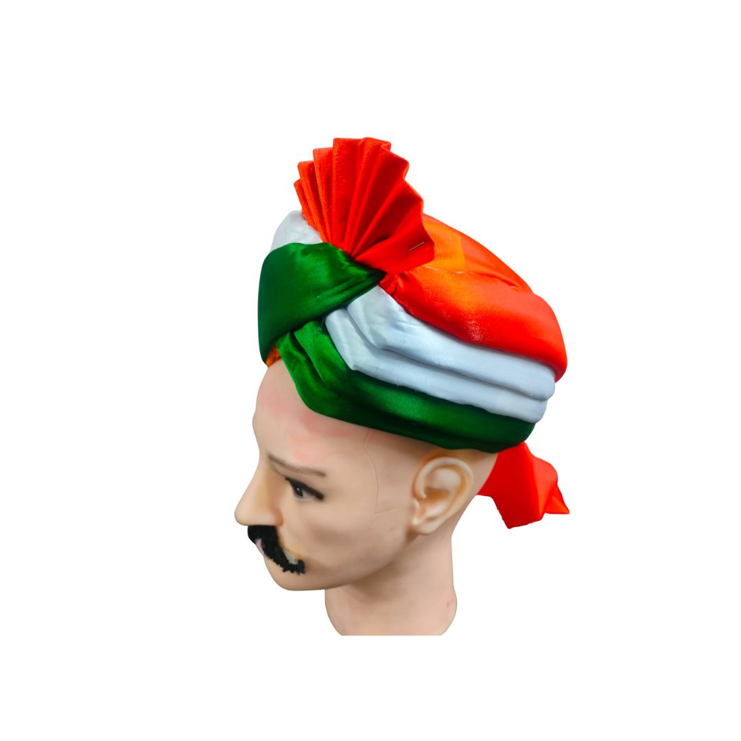 DEHATIBAZAR | Indian Tricolour Safa Turban | Traditional Style, Orange White Green