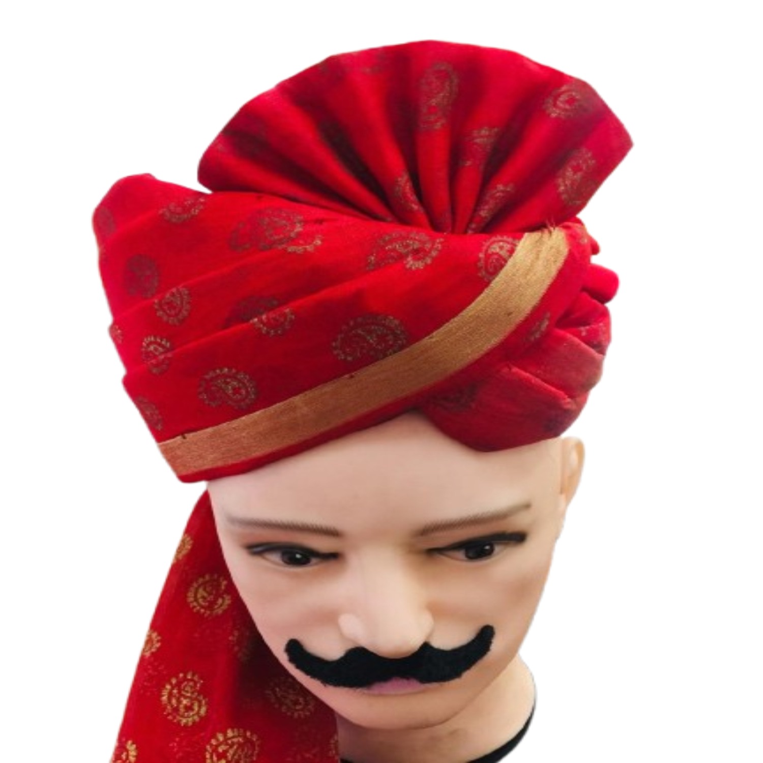 Traditional Rajasthani Swagat Pagdi, Red with Gold Border, Decorative Wedding Turban