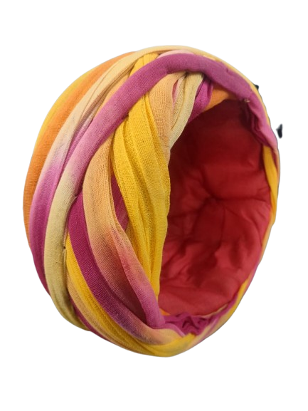 Multicolored Twisted Fabric Headband, Orange Yellow Purple Rajasthani Pagri