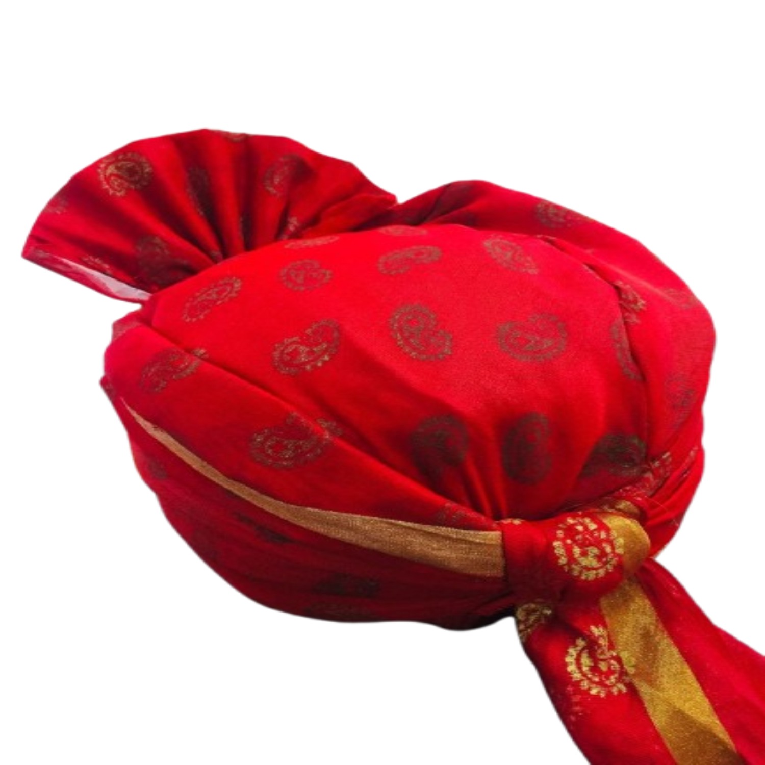 Traditional Rajasthani Swagat Pagdi, Red with Gold Border, Decorative Wedding Turban