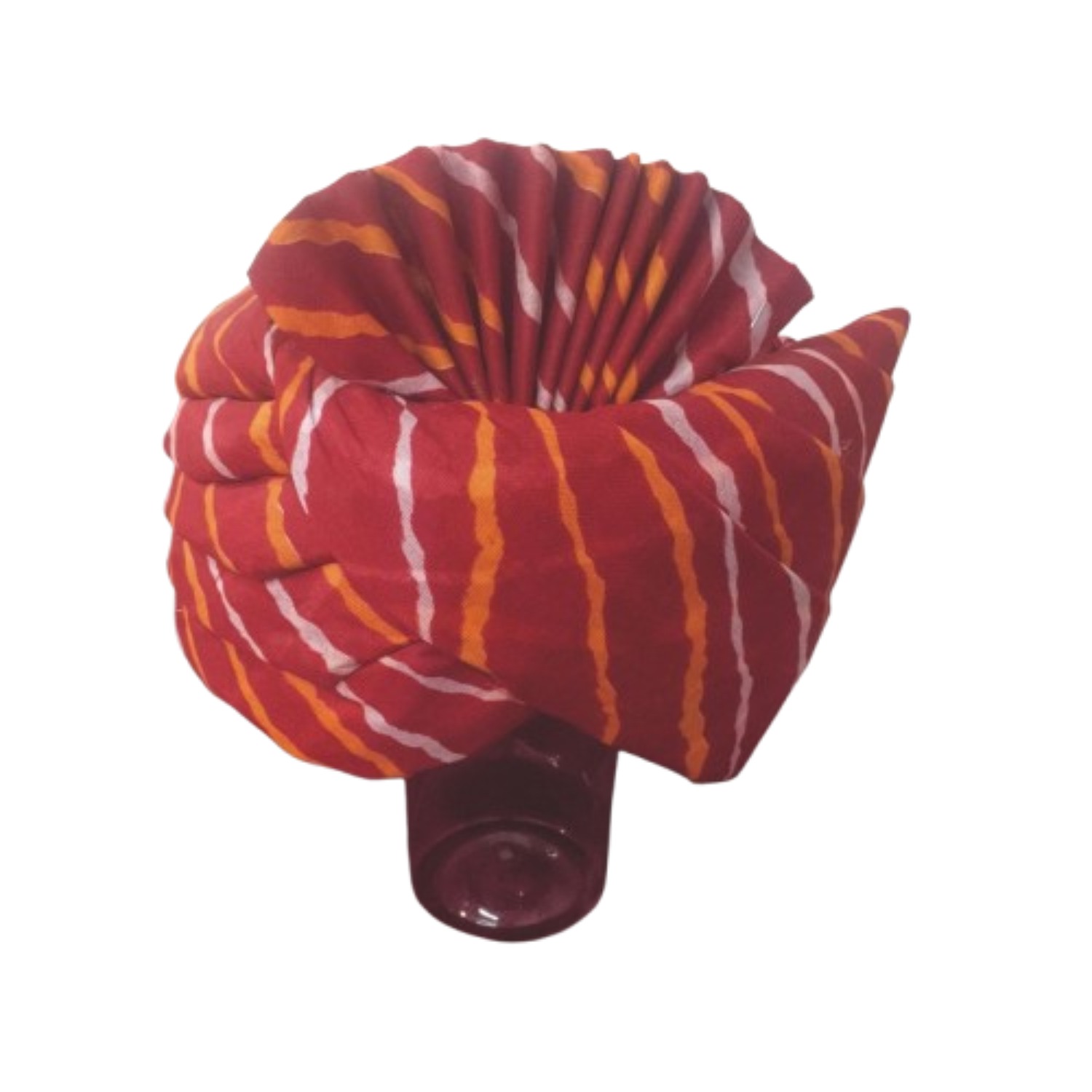 Traditional Pagdi Safa Turban, Red Striped Lehariya Pattern with Orange and White, Cotton