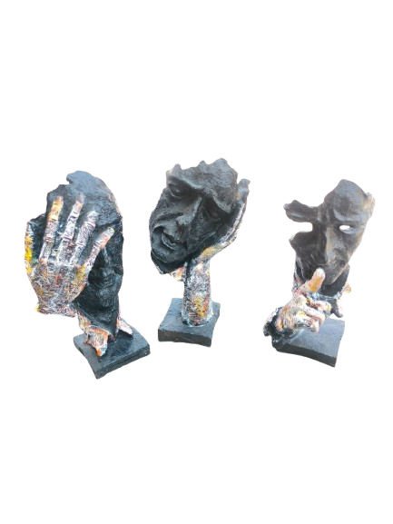 Black Resin Art Face Sculptures, Set of 3 Decorative Busts, Modern Abstract Home Décor