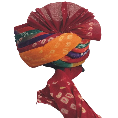 Traditional Rajasthani Royal Turban, Multicolour Cotton Pagri with Decorative Fan Pleat