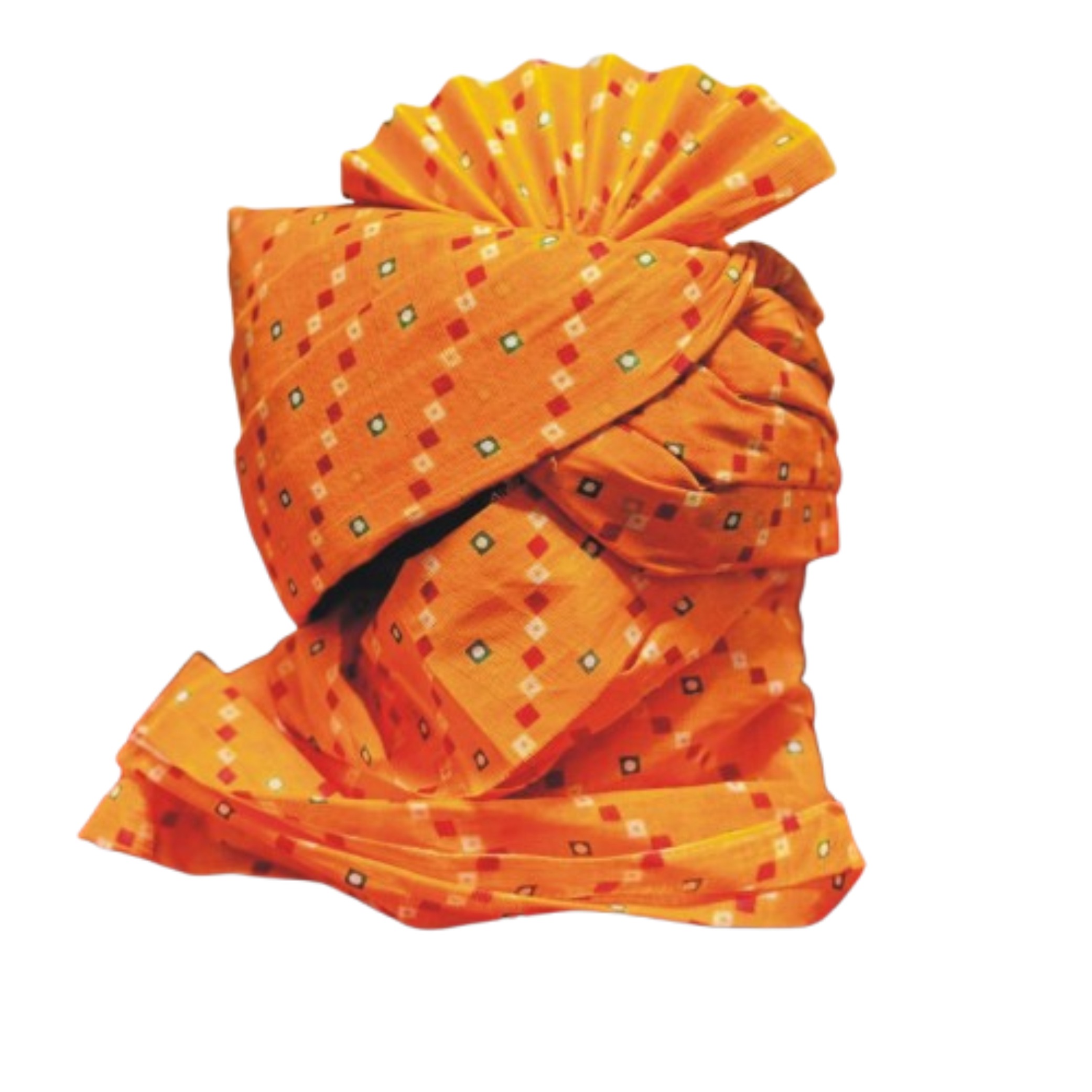 Traditional Bandhani Print Turban, Orange Cotton Headwrap with Square Pattern, Wedding Pagri