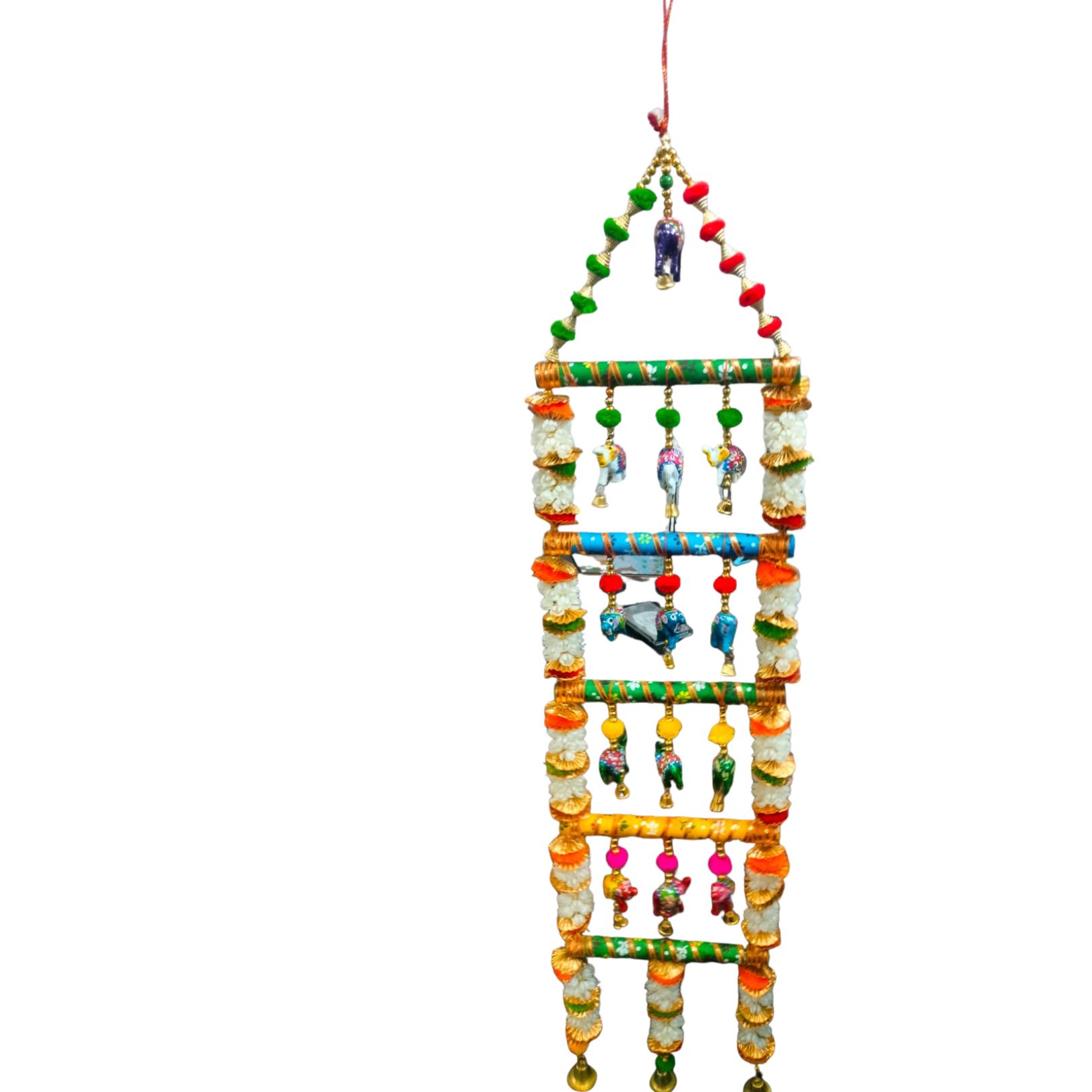 DEHATIBAZAR | Decorative Wide Dandiya Wall Hanging with Elephant Design, Multi-Colour, Traditional Indian Door Decor